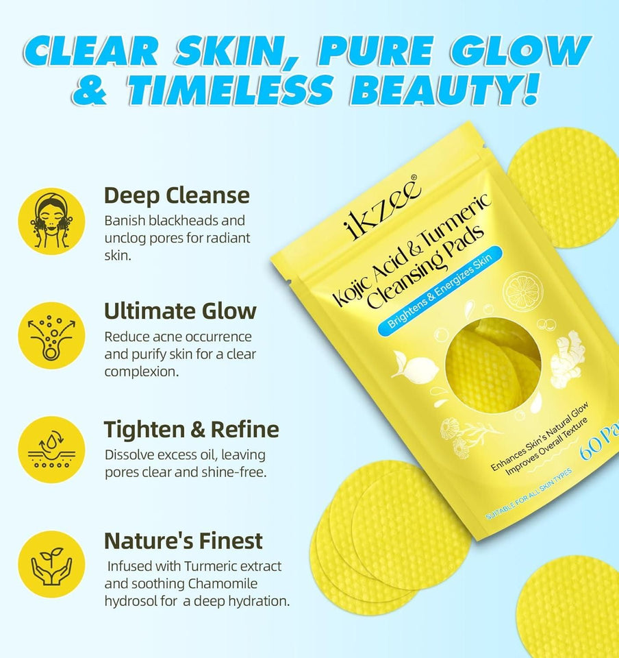 Turmeric Kojic Acid Cleansing Pads⭐️⭐️⭐️⭐️⭐️4.8/5 (7,600+ REVIEWS)
